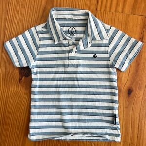 Volcom Classic Preppy Boys Light Blue & White Striped Polo Shirt 2T